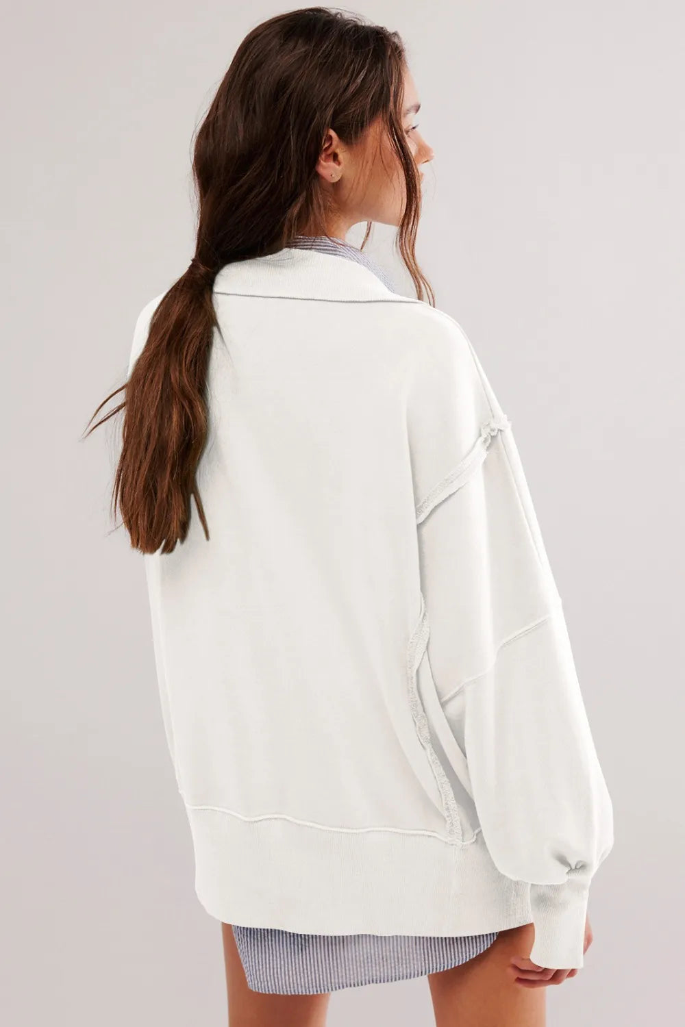 Exposed Seam Side Slit Long Sleeve Sweatshirt - Korvel