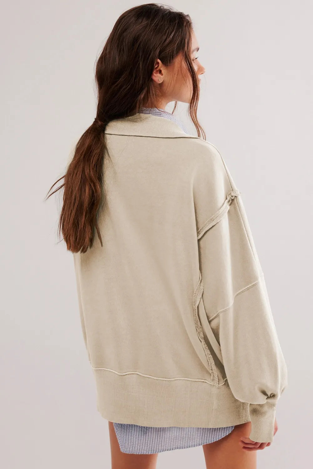 Exposed Seam Side Slit Long Sleeve Sweatshirt - Korvel