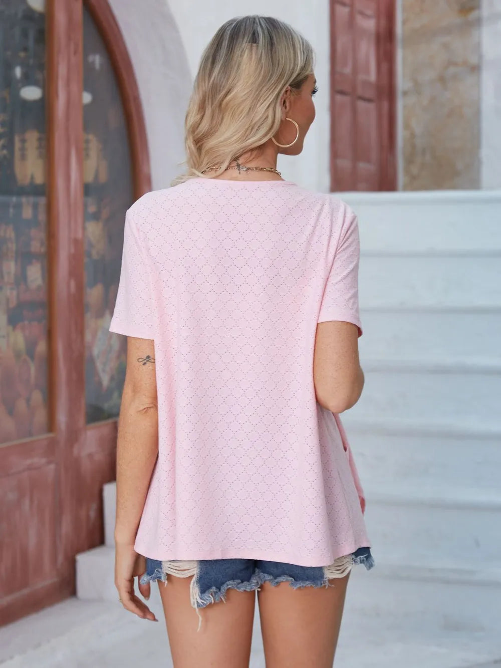 Elegant Eyelet Open Front Short Sleeve Cover Up