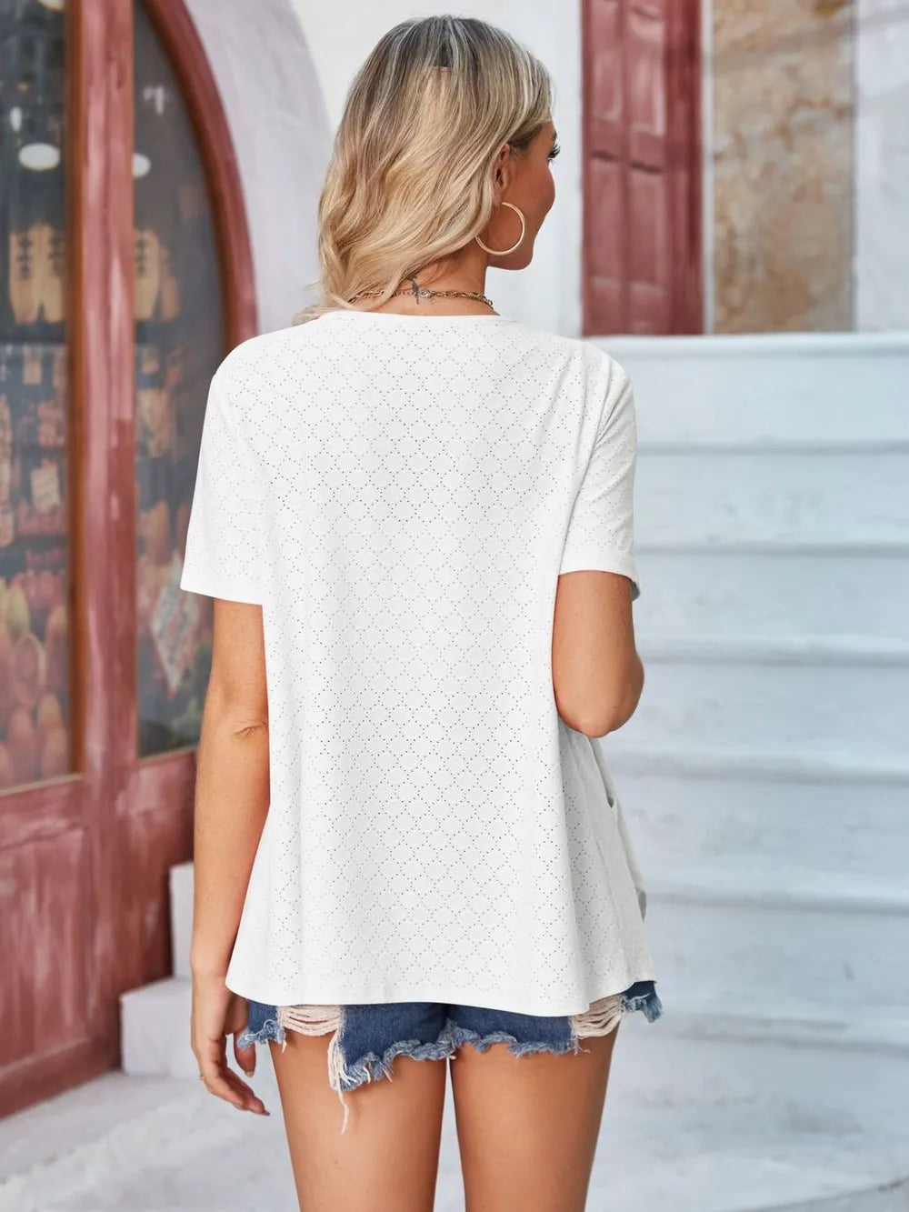 Elegant Eyelet Open Front Short Sleeve Cover Up