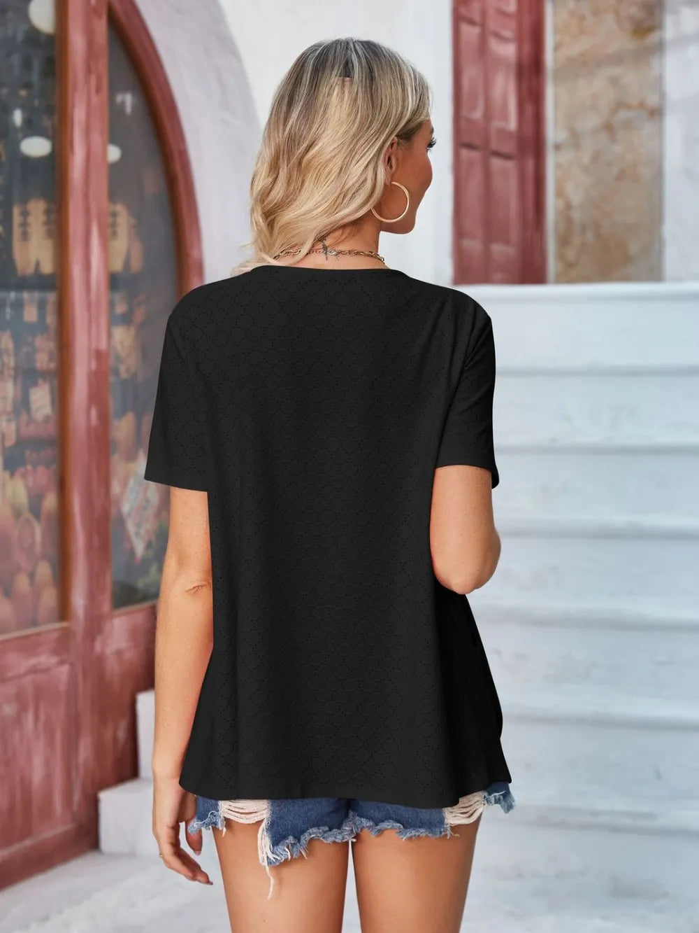 Elegant Eyelet Open Front Short Sleeve Cover Up