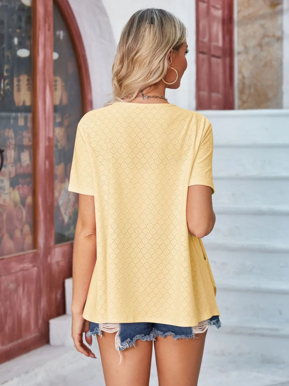 Elegant Eyelet Open Front Short Sleeve Cover Up