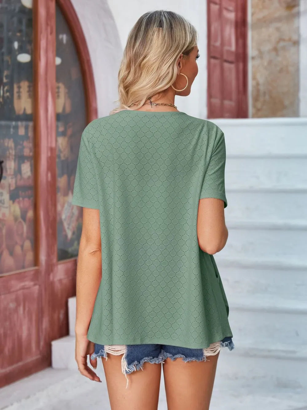 Elegant Eyelet Open Front Short Sleeve Cover Up