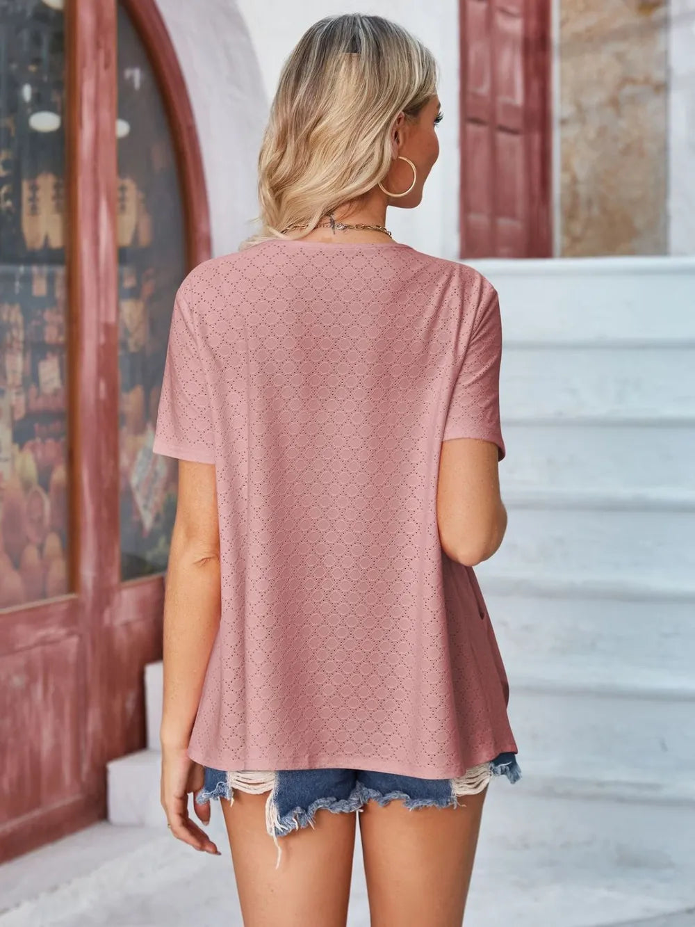 Elegant Eyelet Open Front Short Sleeve Cover Up