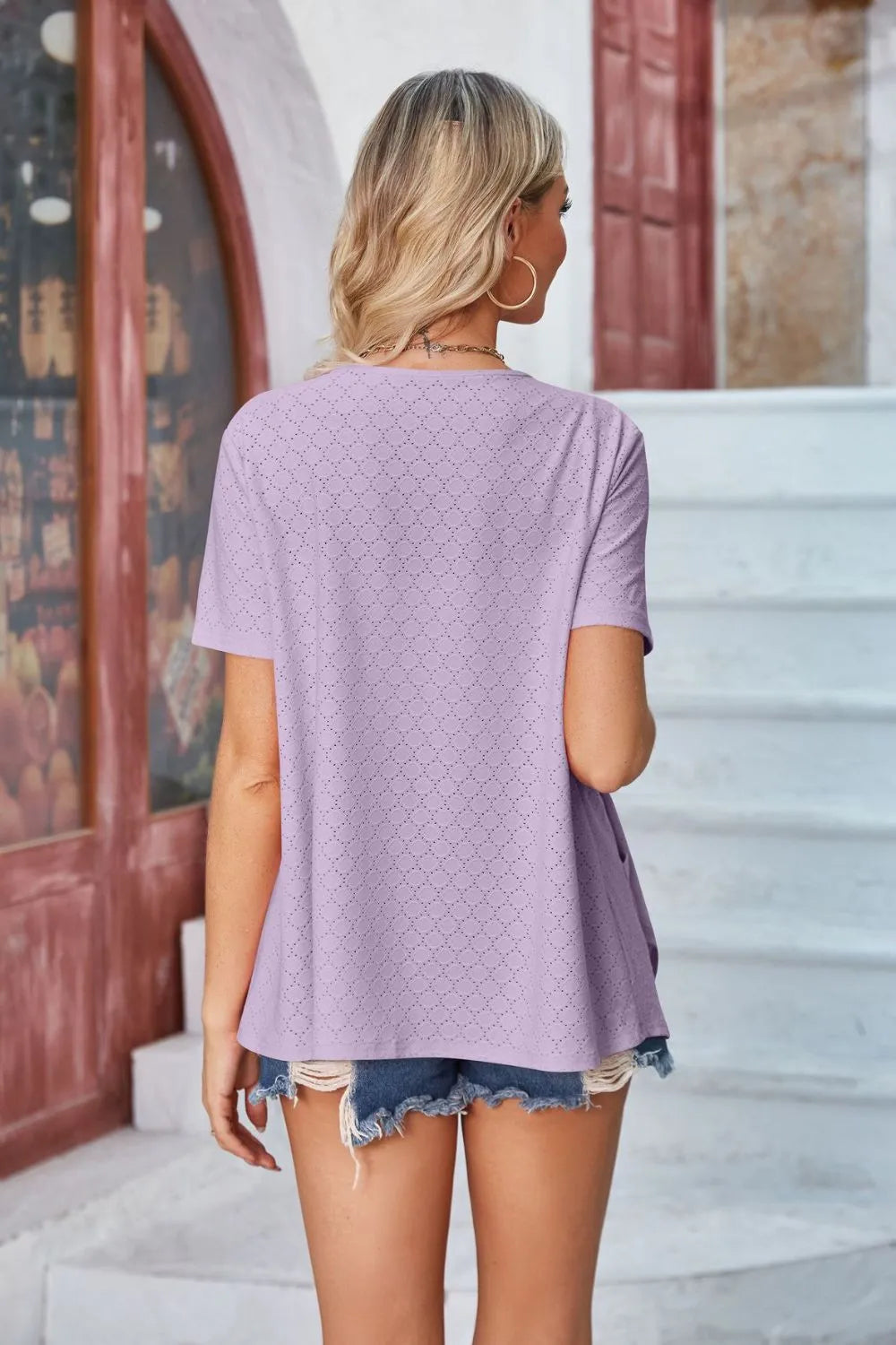 Elegant Eyelet Open Front Short Sleeve Cover Up