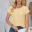Eyelet Round Neck Rolled Short Sleeve T-Shirt - Korvel