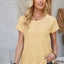 Eyelet Round Neck Rolled Short Sleeve T-Shirt - Korvel