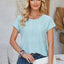 Eyelet Round Neck Rolled Short Sleeve T-Shirt - Korvel