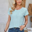 Eyelet Round Neck Rolled Short Sleeve T-Shirt - Korvel