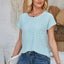 Eyelet Round Neck Rolled Short Sleeve T-Shirt - Korvel