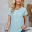 Eyelet Round Neck Rolled Short Sleeve T-Shirt - Korvel
