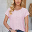 Eyelet Round Neck Rolled Short Sleeve T-Shirt - Korvel