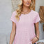 Eyelet Round Neck Rolled Short Sleeve T-Shirt - Korvel