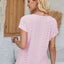 Eyelet Round Neck Rolled Short Sleeve T-Shirt - Korvel