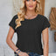 Eyelet Round Neck Rolled Short Sleeve T-Shirt - Korvel