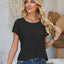 Eyelet Round Neck Rolled Short Sleeve T-Shirt - Korvel