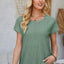 Eyelet Round Neck Rolled Short Sleeve T-Shirt - Korvel