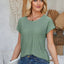 Eyelet Round Neck Rolled Short Sleeve T-Shirt - Korvel