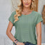 Eyelet Round Neck Rolled Short Sleeve T-Shirt - Korvel