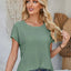 Eyelet Round Neck Rolled Short Sleeve T-Shirt - Korvel