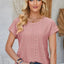 Eyelet Round Neck Rolled Short Sleeve T-Shirt - Korvel