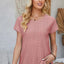 Eyelet Round Neck Rolled Short Sleeve T-Shirt - Korvel