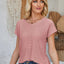 Eyelet Round Neck Rolled Short Sleeve T-Shirt - Korvel