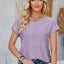 Eyelet Round Neck Rolled Short Sleeve T-Shirt - Korvel