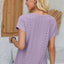 Eyelet Round Neck Rolled Short Sleeve T-Shirt - Korvel