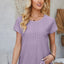 Eyelet Round Neck Rolled Short Sleeve T-Shirt - Korvel