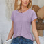 Eyelet Round Neck Rolled Short Sleeve T-Shirt - Korvel