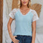 Eyelet V-Neck Lace Short Sleeve T-Shirt