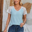 Eyelet V-Neck Lace Short Sleeve T-Shirt