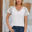 Eyelet V-Neck Lace Short Sleeve T-Shirt