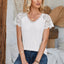 Eyelet V-Neck Lace Short Sleeve T-Shirt