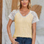 Eyelet V-Neck Lace Short Sleeve T-Shirt
