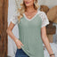 Eyelet V-Neck Lace Short Sleeve T-Shirt