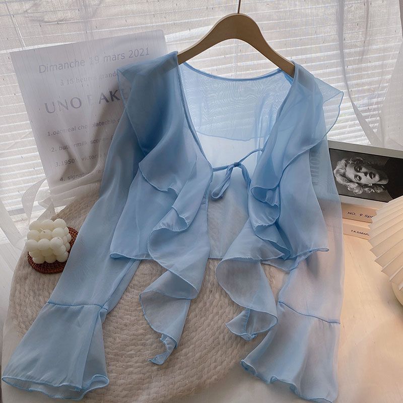 Haut en chiffon à volants grande taille avec protection solaire pour femmes