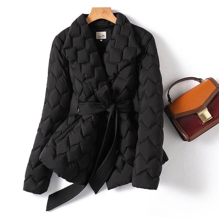 Chaqueta Puffer de Punto Ripple para Invierno con Cinturón