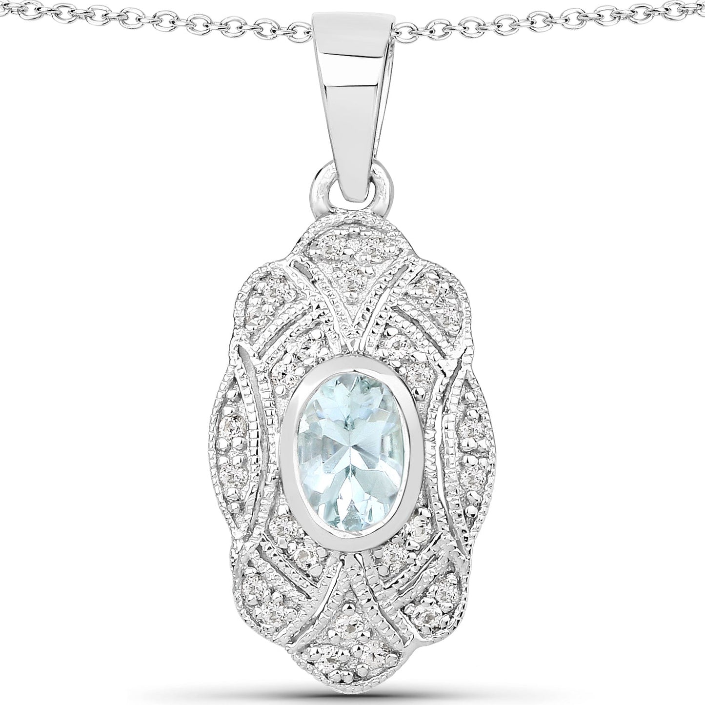 Pendentif en aigue-marine et topaze blanche de 0,48 carat en argent sterling