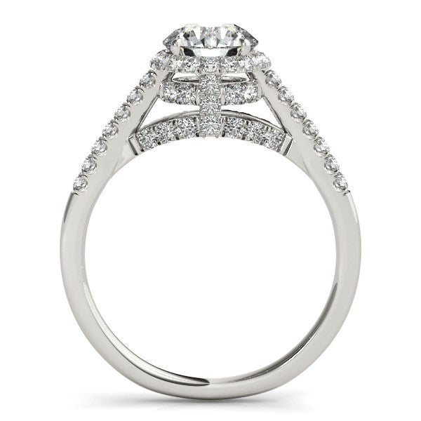 Bague de fiançailles en diamant taille ronde en or blanc 14 carats avec pavé