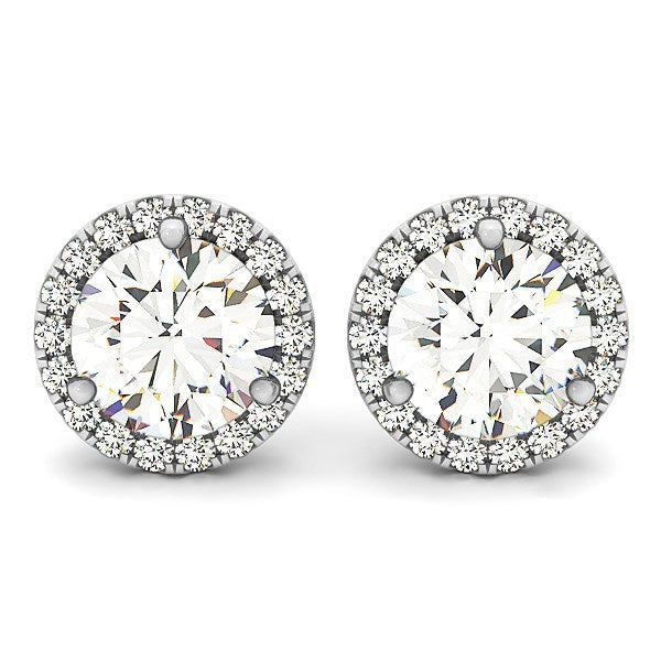 Boucles d'oreilles halo rond en or blanc 14 carats