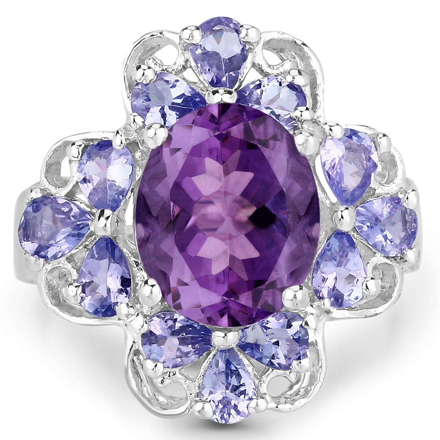 4.88 Carat Genuine Amethyst and Tanzanite Sterling Silver Ring
