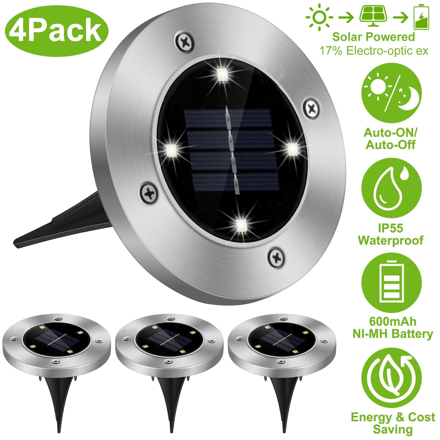 4-Pack Solar Ground Lights for Pathway and Patio