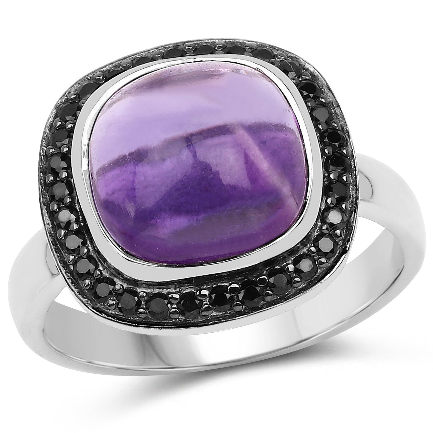 Anillo de Plata de Ley con Amatista y Espinela Negra de 5.25 Quilates
