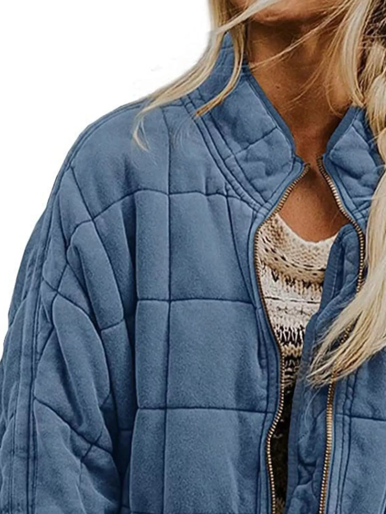 Plus Size Full Zip Quilted Bomber Jacket