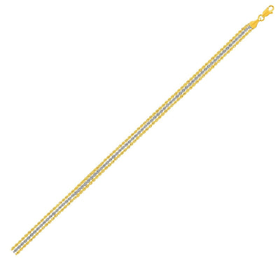 Pulsera de Cadena de Cuerda de Triple Estrand en Oro de 10k Bicolor