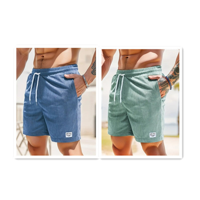Lace-up Drawstring Corduroy Jogger Shorts for Men