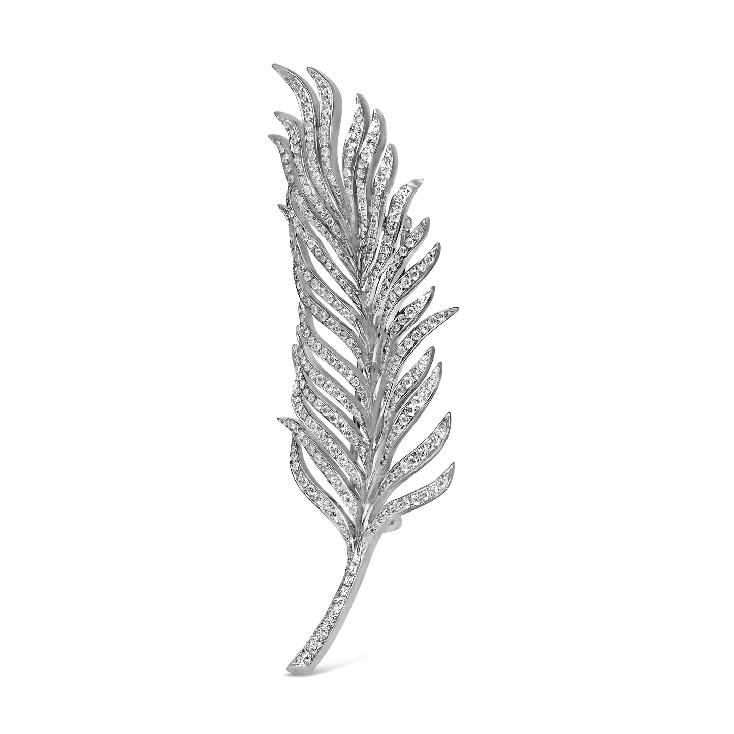 Broche épingle en diamant et or blanc 18K en forme de plume