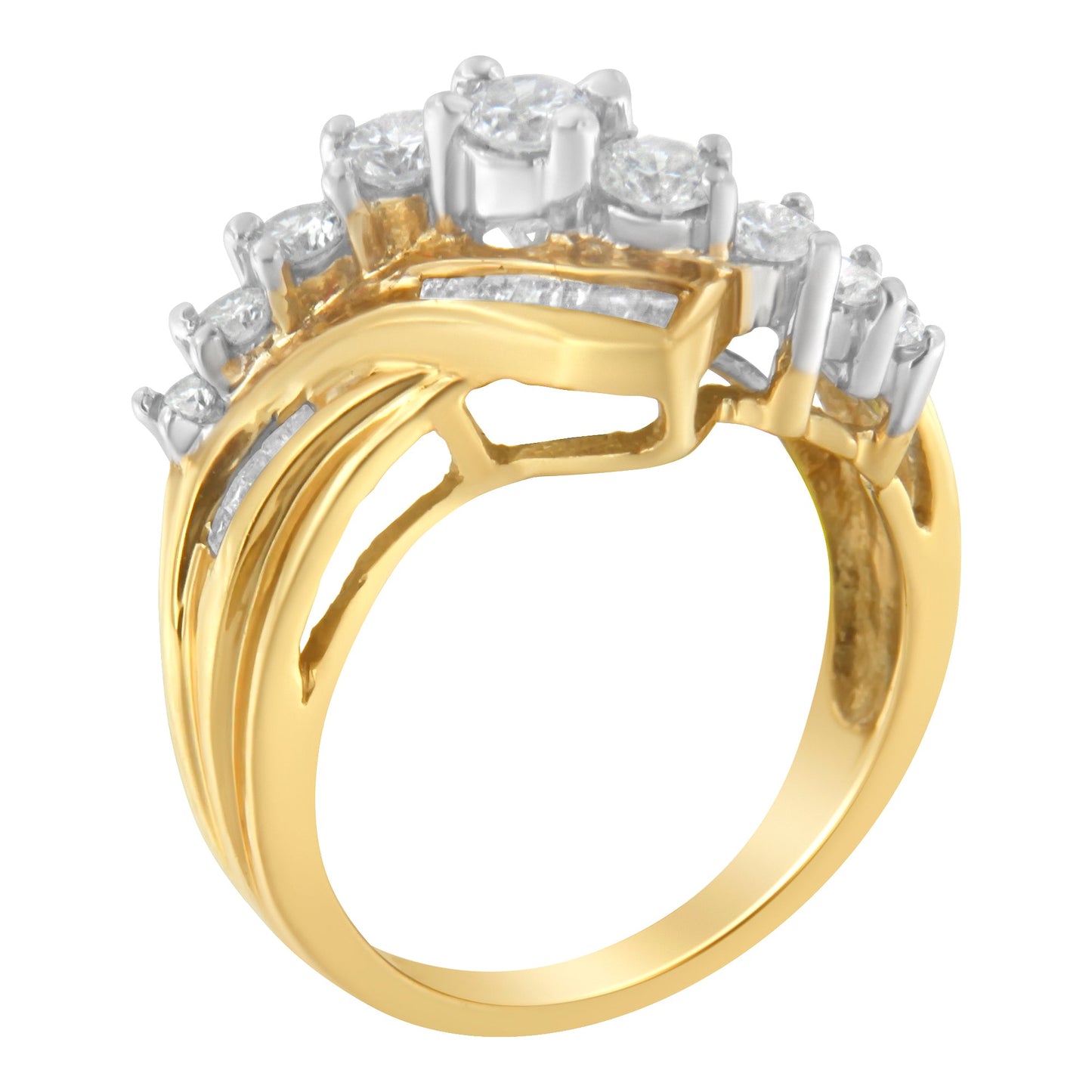 Anillo de bypass de diamantes bicolor de 10K - Talla 6-1/2